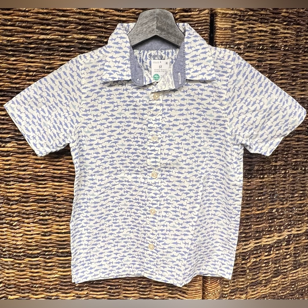 Osh Gosh - Kids‎ Blue Shark Print Shirt- Size:5T, New with tags